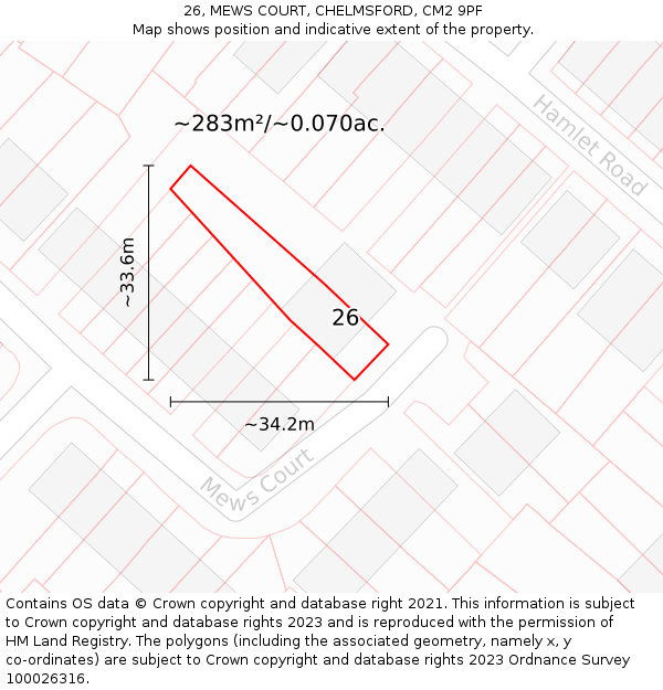 26, MEWS COURT, CHELMSFORD, CM2 9PF: Plot and title map