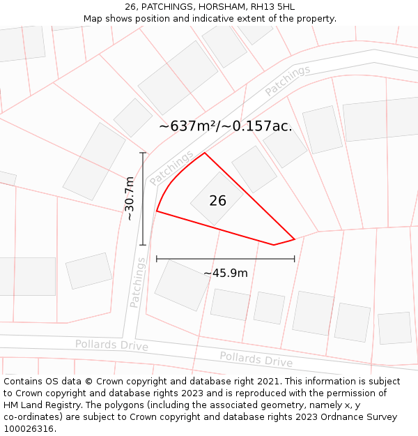 26, PATCHINGS, HORSHAM, RH13 5HL: Plot and title map