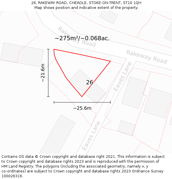26, RAKEWAY ROAD, CHEADLE, STOKE-ON-TRENT, ST10 1QH: Plot and title map