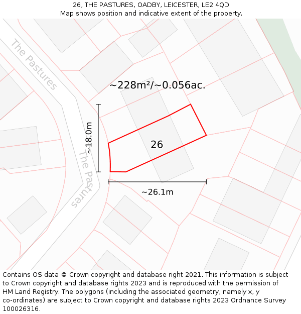 26, THE PASTURES, OADBY, LEICESTER, LE2 4QD: Plot and title map