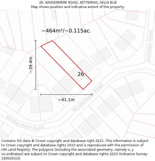 26, WINDERMERE ROAD, KETTERING, NN16 8UE: Plot and title map