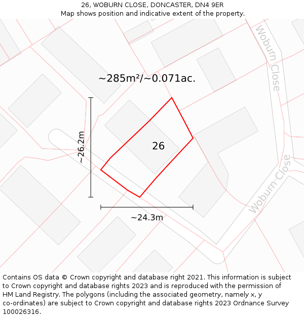 26, WOBURN CLOSE, DONCASTER, DN4 9ER: Plot and title map