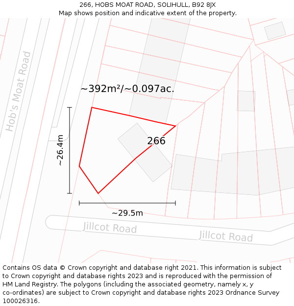 266, HOBS MOAT ROAD, SOLIHULL, B92 8JX: Plot and title map