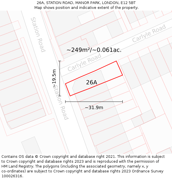 26A, STATION ROAD, MANOR PARK, LONDON, E12 5BT: Plot and title map