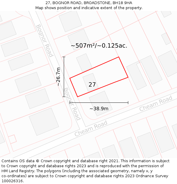 27, BOGNOR ROAD, BROADSTONE, BH18 9HA: Plot and title map