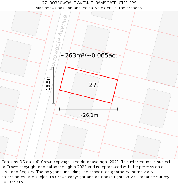 27, BORROWDALE AVENUE, RAMSGATE, CT11 0PS: Plot and title map