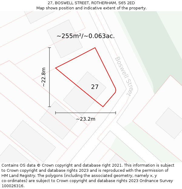 27, BOSWELL STREET, ROTHERHAM, S65 2ED: Plot and title map