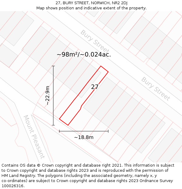 27, BURY STREET, NORWICH, NR2 2DJ: Plot and title map