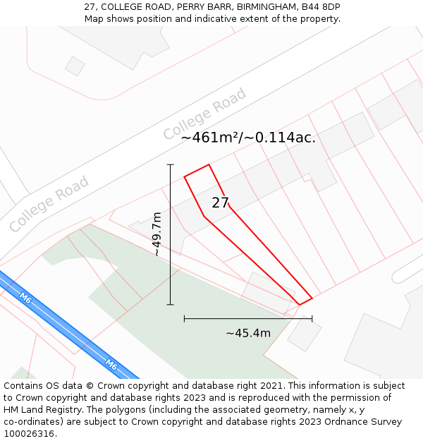 27, COLLEGE ROAD, PERRY BARR, BIRMINGHAM, B44 8DP: Plot and title map