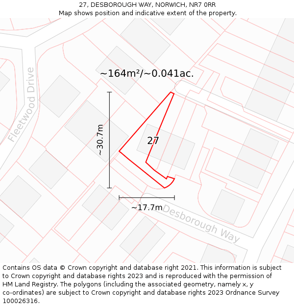 27, DESBOROUGH WAY, NORWICH, NR7 0RR: Plot and title map