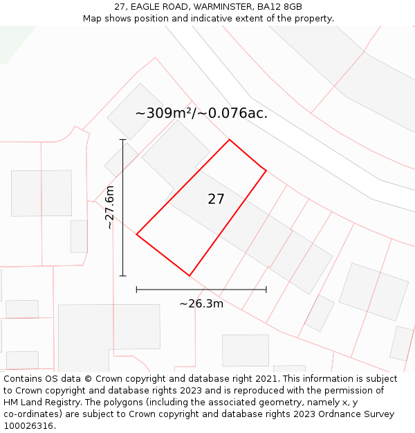 27, EAGLE ROAD, WARMINSTER, BA12 8GB: Plot and title map