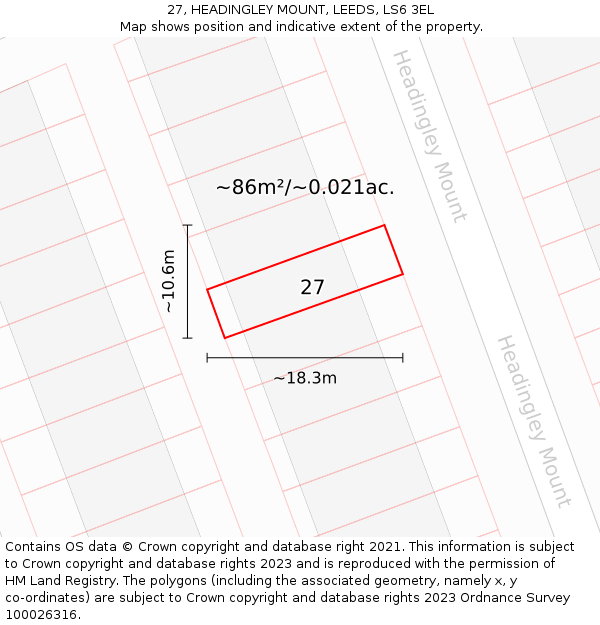 27, HEADINGLEY MOUNT, LEEDS, LS6 3EL: Plot and title map