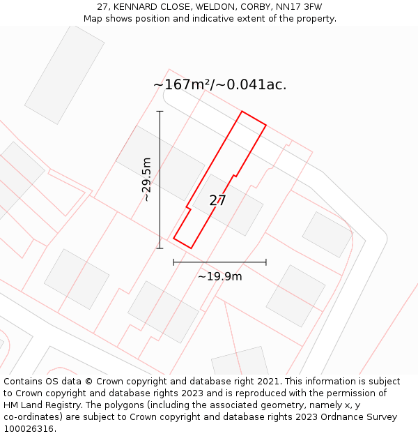 27, KENNARD CLOSE, WELDON, CORBY, NN17 3FW: Plot and title map