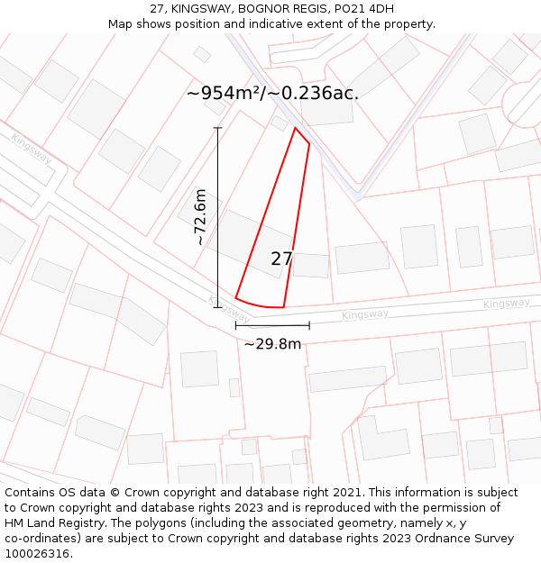 27, KINGSWAY, BOGNOR REGIS, PO21 4DH: Plot and title map