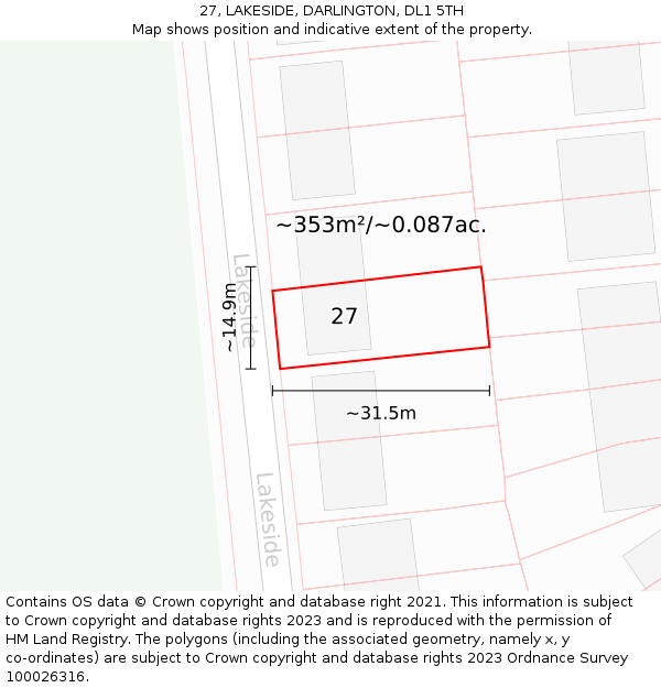 27, LAKESIDE, DARLINGTON, DL1 5TH: Plot and title map