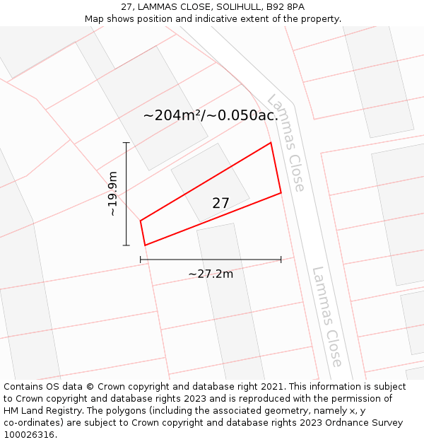 27, LAMMAS CLOSE, SOLIHULL, B92 8PA: Plot and title map