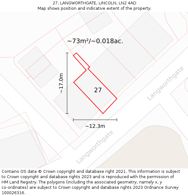 27, LANGWORTHGATE, LINCOLN, LN2 4AD: Plot and title map