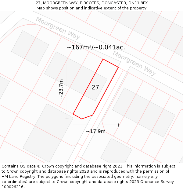 27, MOORGREEN WAY, BIRCOTES, DONCASTER, DN11 8FX: Plot and title map