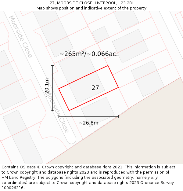 27, MOORSIDE CLOSE, LIVERPOOL, L23 2RL: Plot and title map