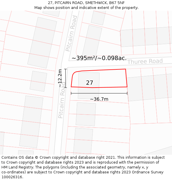 27, PITCAIRN ROAD, SMETHWICK, B67 5NF: Plot and title map