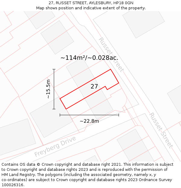 27, RUSSET STREET, AYLESBURY, HP18 0GN: Plot and title map