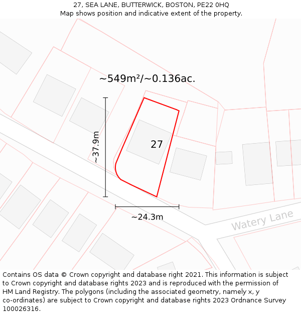 27, SEA LANE, BUTTERWICK, BOSTON, PE22 0HQ: Plot and title map