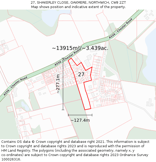 27, SHAKERLEY CLOSE, OAKMERE, NORTHWICH, CW8 2ZT: Plot and title map