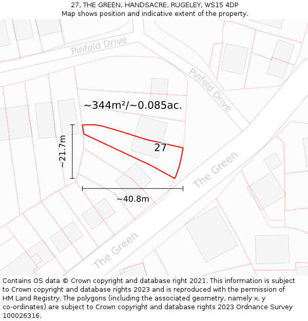 27, THE GREEN, HANDSACRE, RUGELEY, WS15 4DP: Plot and title map