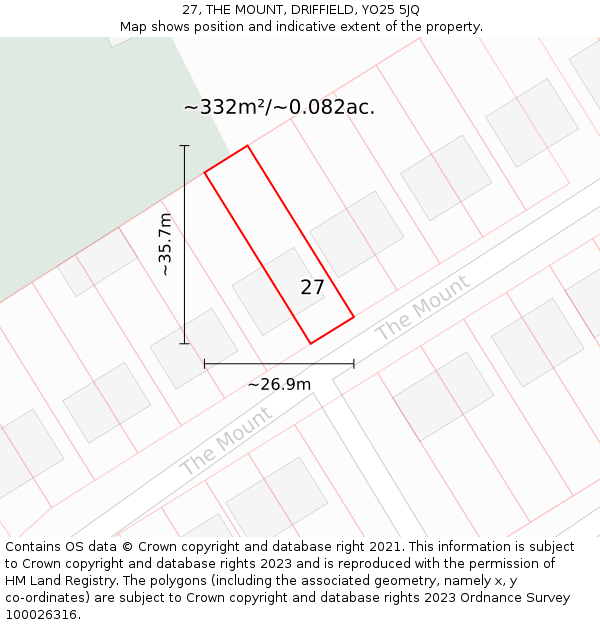 27, THE MOUNT, DRIFFIELD, YO25 5JQ: Plot and title map