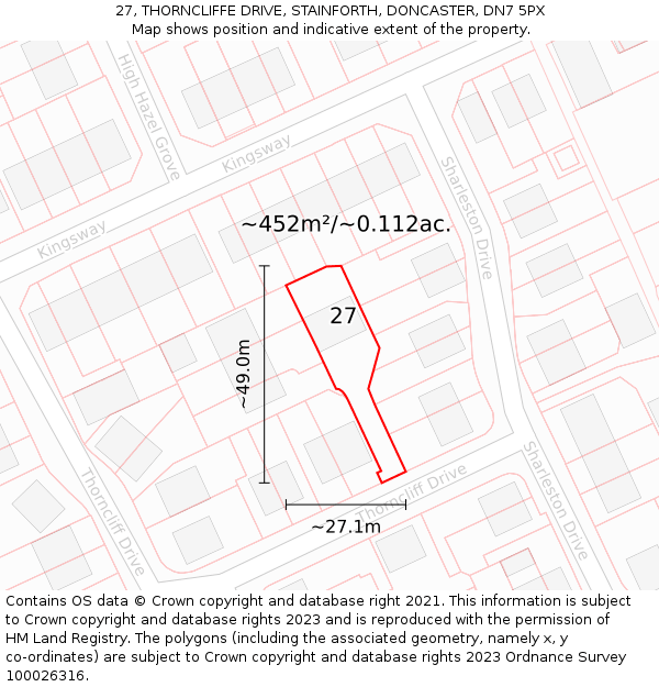 27, THORNCLIFFE DRIVE, STAINFORTH, DONCASTER, DN7 5PX: Plot and title map