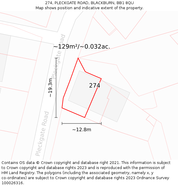274, PLECKGATE ROAD, BLACKBURN, BB1 8QU: Plot and title map