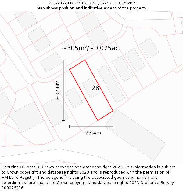28, ALLAN DURST CLOSE, CARDIFF, CF5 2RP: Plot and title map