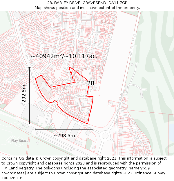 28, BARLEY DRIVE, GRAVESEND, DA11 7GP: Plot and title map