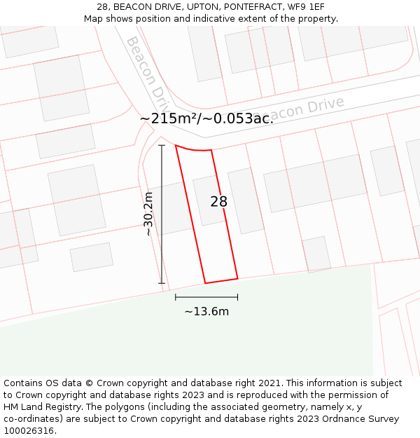 28, BEACON DRIVE, UPTON, PONTEFRACT, WF9 1EF: Plot and title map