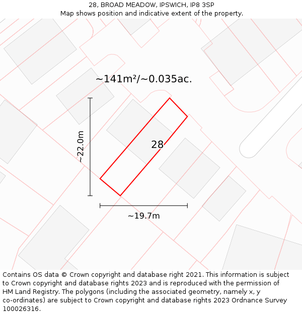 28, BROAD MEADOW, IPSWICH, IP8 3SP: Plot and title map