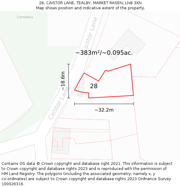 28, CAISTOR LANE, TEALBY, MARKET RASEN, LN8 3XN: Plot and title map