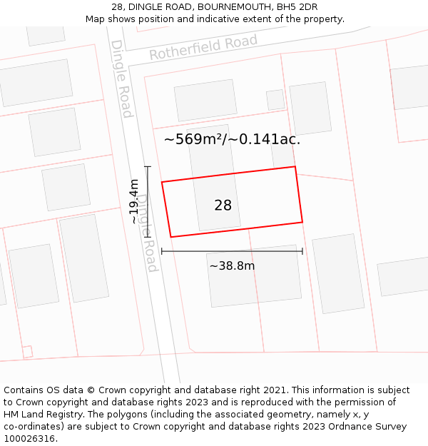 28, DINGLE ROAD, BOURNEMOUTH, BH5 2DR: Plot and title map