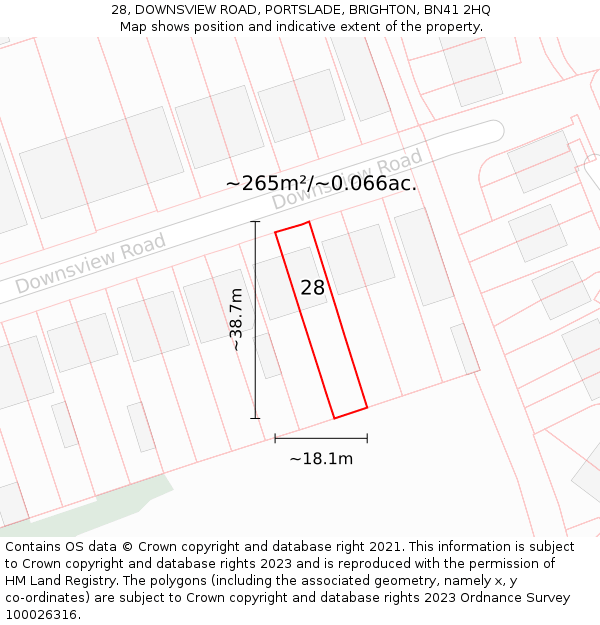28, DOWNSVIEW ROAD, PORTSLADE, BRIGHTON, BN41 2HQ: Plot and title map