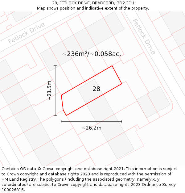 28, FETLOCK DRIVE, BRADFORD, BD2 3FH: Plot and title map