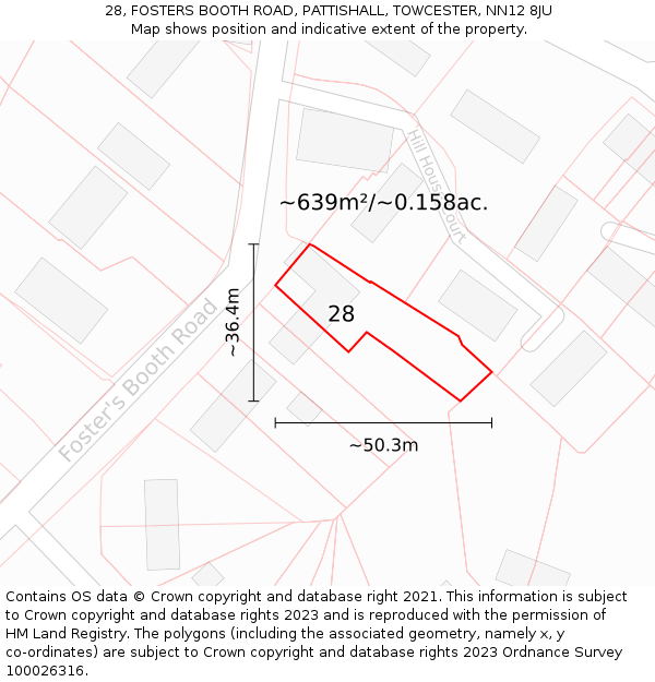 28, FOSTERS BOOTH ROAD, PATTISHALL, TOWCESTER, NN12 8JU: Plot and title map