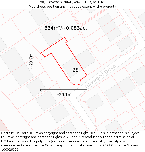 28, HAYWOOD DRIVE, WAKEFIELD, WF1 4GJ: Plot and title map