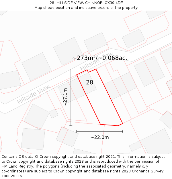 28, HILLSIDE VIEW, CHINNOR, OX39 4DE: Plot and title map