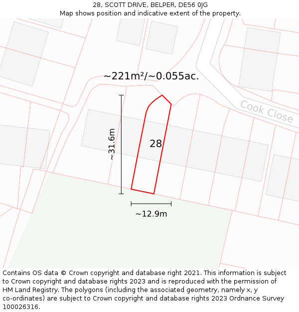 28, SCOTT DRIVE, BELPER, DE56 0JG: Plot and title map