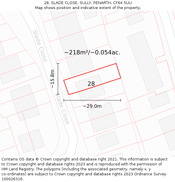 28, SLADE CLOSE, SULLY, PENARTH, CF64 5UU: Plot and title map