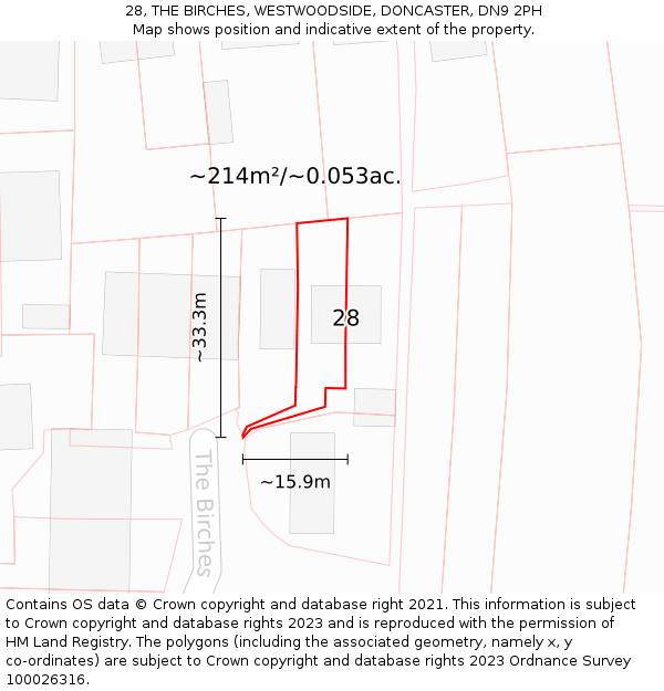 28, THE BIRCHES, WESTWOODSIDE, DONCASTER, DN9 2PH: Plot and title map