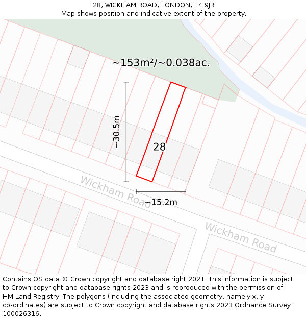 28, WICKHAM ROAD, LONDON, E4 9JR: Plot and title map