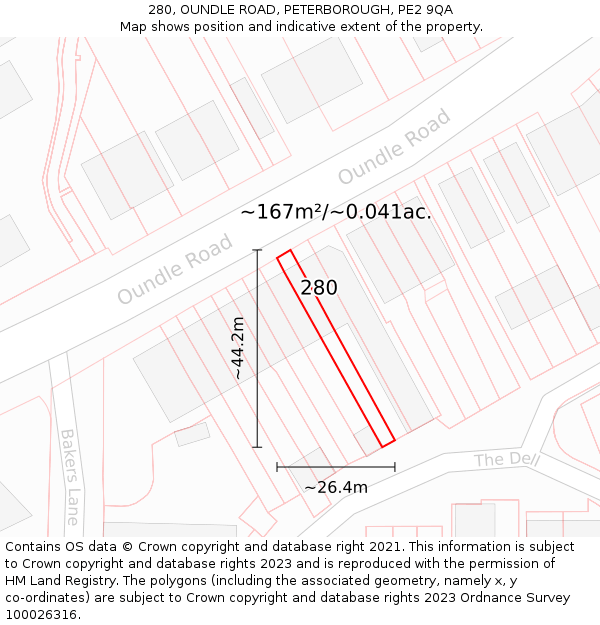 280, OUNDLE ROAD, PETERBOROUGH, PE2 9QA: Plot and title map