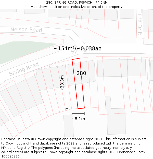 280, SPRING ROAD, IPSWICH, IP4 5NN: Plot and title map