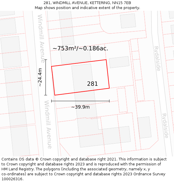 281, WINDMILL AVENUE, KETTERING, NN15 7EB: Plot and title map