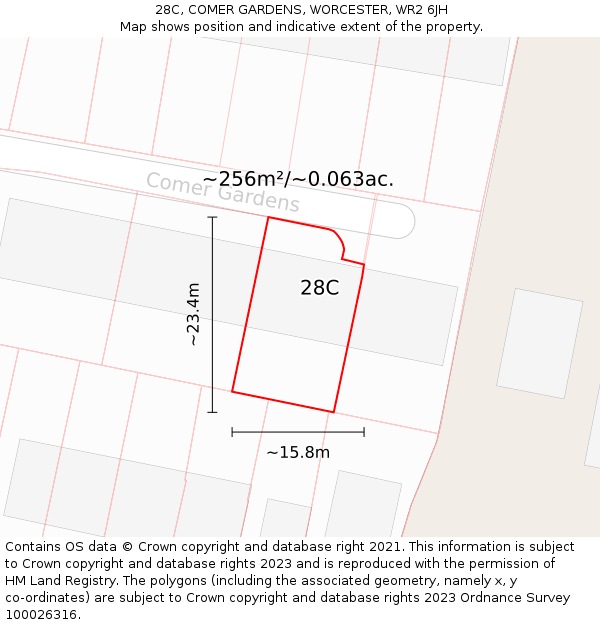28C, COMER GARDENS, WORCESTER, WR2 6JH: Plot and title map